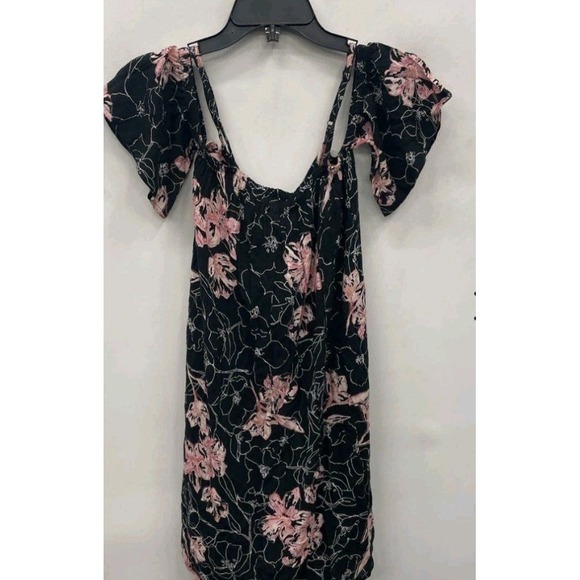 Billabong Black Floral Mini Dress Womens Medium Boho Beach Sundress Open Back - Picture 4 of 4